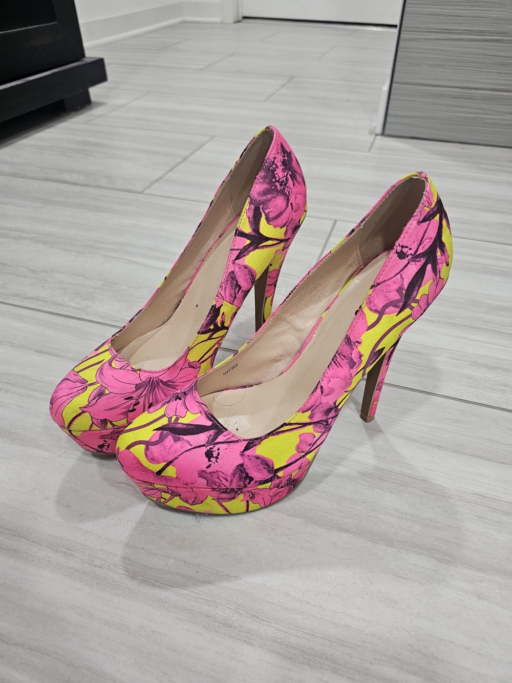 Charlotte Russe Neon Pink and Yellow Floral High Heel Pumps